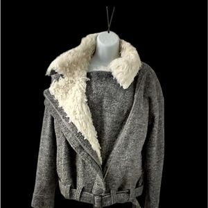bar III  Wool Blend Jacket with Faux‎ Fur Collar Size XS